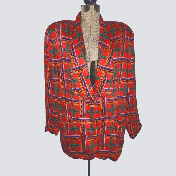 Vintage Jackets & Blazers - Vintage 80's Simon Chang red and green blazer in size 16
